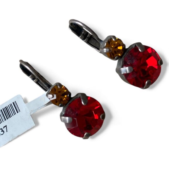 NWT Mariana Red Orange Swarovski Crystal Faceted Dangle Drop Earrings Leverback - Picture 2 of 9